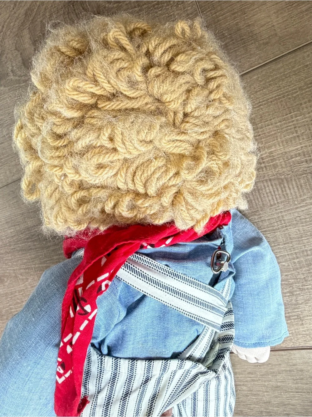 Vintage Cabbage Patch Boy Doll Blonde Curly Hair Blue Eyes Overalls Music Box